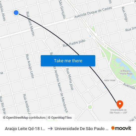 Araújo Leite Qd-18 Impar to Universidade De São Paulo — Usp map