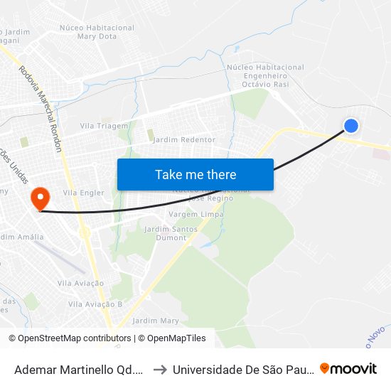 Ademar Martinello Qd.03 Impar to Universidade De São Paulo — Usp map