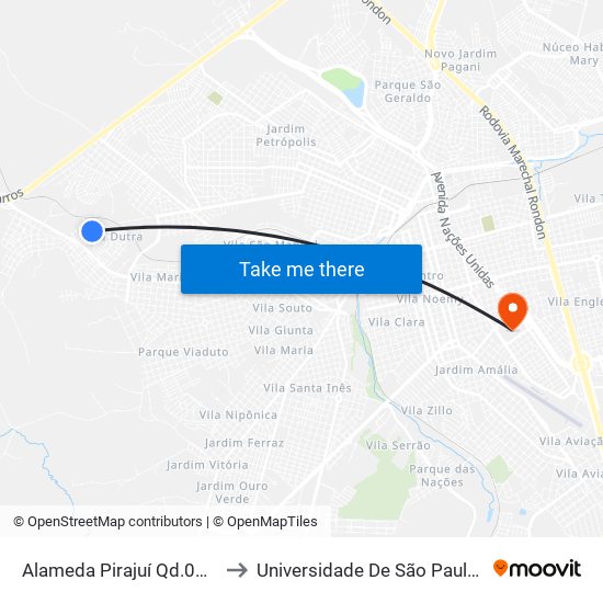 Alameda Pirajuí Qd.03 Impar to Universidade De São Paulo — Usp map