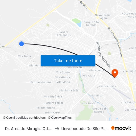 Dr. Arnaldo Miraglia Qd. 05 Impar to Universidade De São Paulo — Usp map