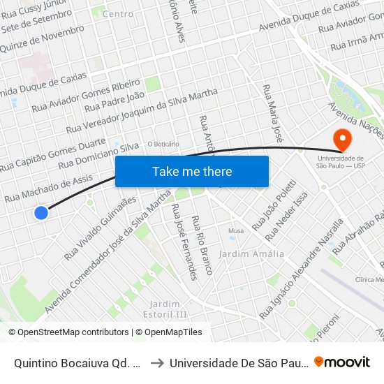 Quintino Bocaiuva Qd. 14 Impar to Universidade De São Paulo — Usp map