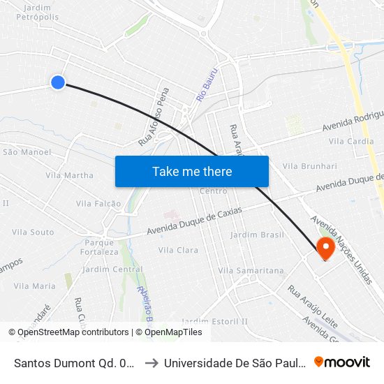 Santos Dumont Qd. 08 Impar to Universidade De São Paulo — Usp map