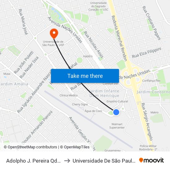 Adolpho J. Pereira Qd.02 Par to Universidade De São Paulo — Usp map