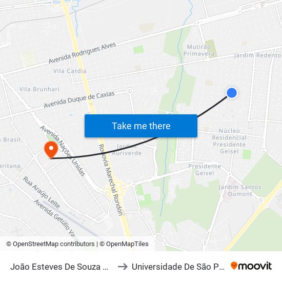 João Esteves De Souza Qd-05 Ímpar to Universidade De São Paulo — Usp map