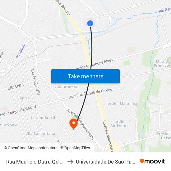 Rua Mauricio Dutra Qd 04 Impar to Universidade De São Paulo — Usp map