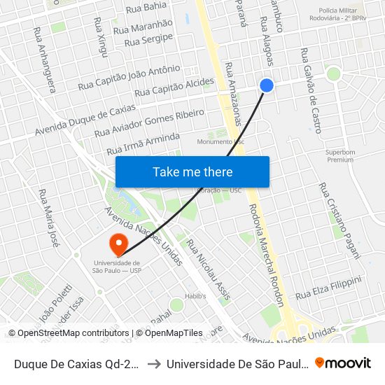 Duque De Caxias Qd-27 Impar to Universidade De São Paulo — Usp map