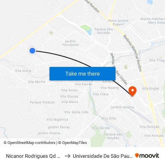 Nicanor Rodrigues Qd 03 Impar to Universidade De São Paulo — Usp map