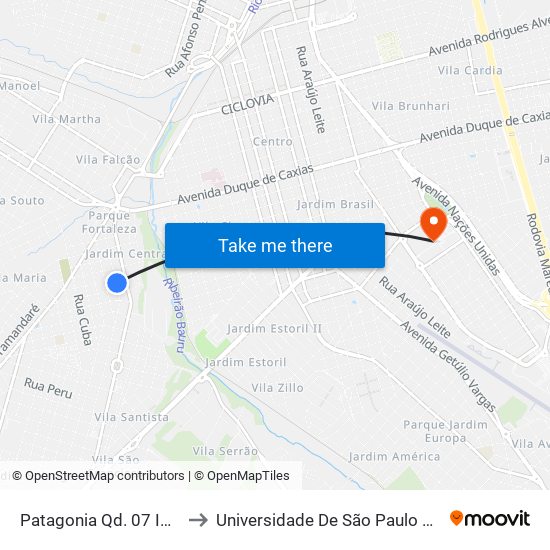 Patagonia Qd. 07 Impar to Universidade De São Paulo — Usp map
