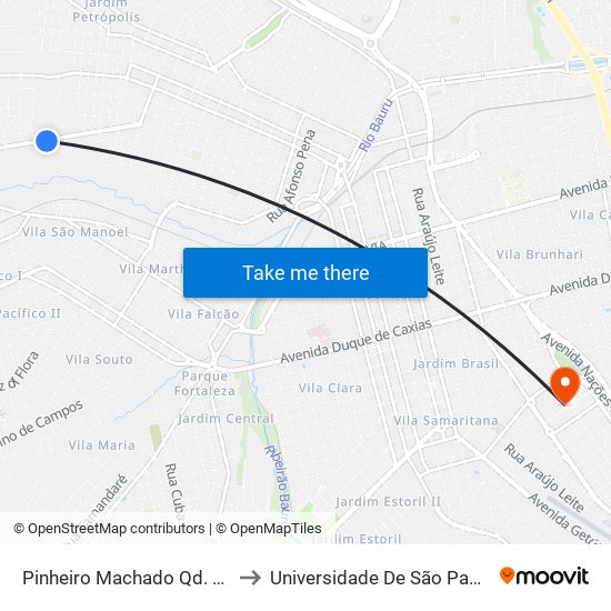 Pinheiro Machado Qd. 09 Impar to Universidade De São Paulo — Usp map