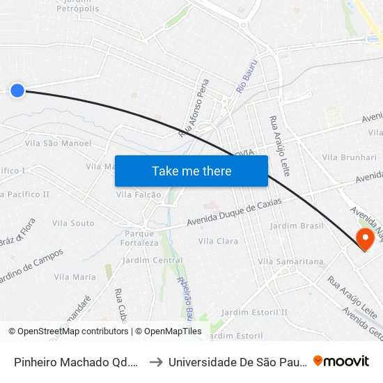 Pinheiro Machado Qd.10 Impar to Universidade De São Paulo — Usp map