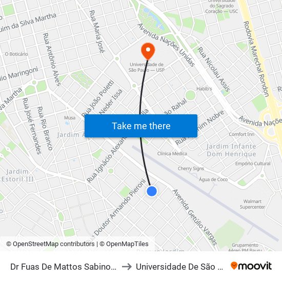 Dr Fuas De Mattos Sabino Qd. 08 Impar to Universidade De São Paulo — Usp map