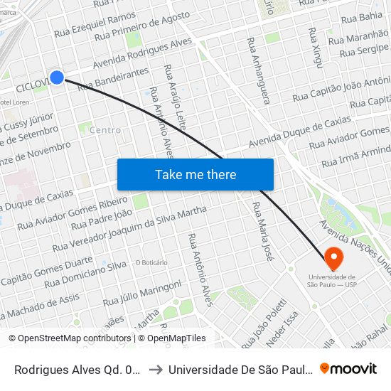 Rodrigues Alves Qd. 05 Impar to Universidade De São Paulo — Usp map