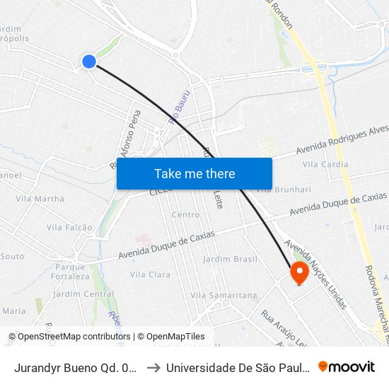 Jurandyr Bueno Qd. 02  Impar to Universidade De São Paulo — Usp map