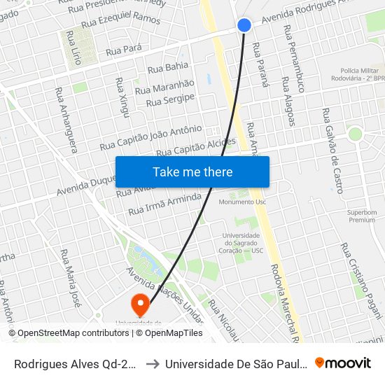 Rodrigues Alves Qd-28 Impar to Universidade De São Paulo — Usp map