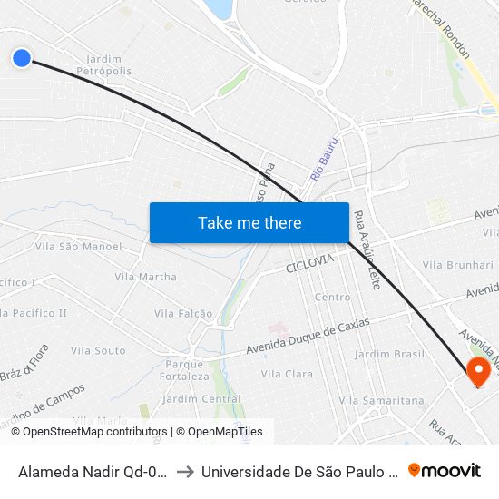 Alameda Nadir Qd-04 Par to Universidade De São Paulo — Usp map