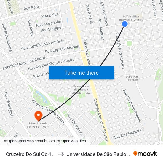 Cruzeiro Do Sul Qd-13 Par to Universidade De São Paulo — Usp map