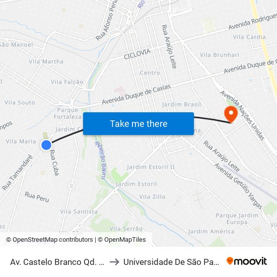 Av. Castelo Branco Qd. 08 Impar to Universidade De São Paulo — Usp map