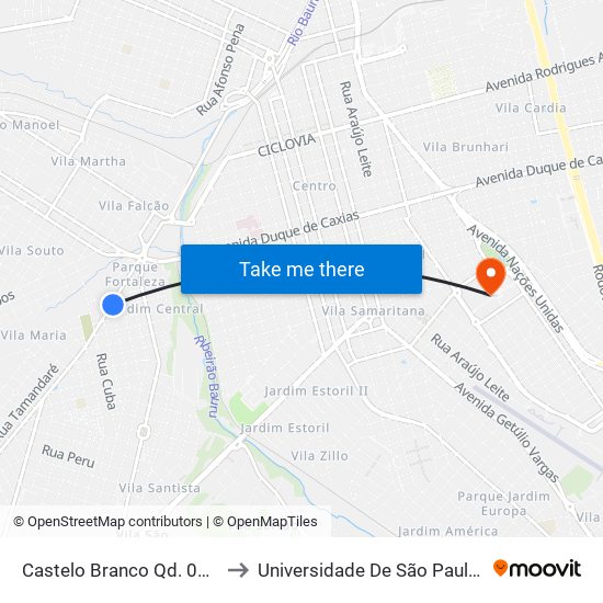 Castelo Branco Qd. 04 Impar to Universidade De São Paulo — Usp map