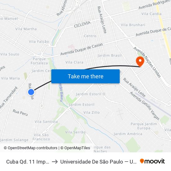 Cuba Qd. 11 Impar to Universidade De São Paulo — Usp map