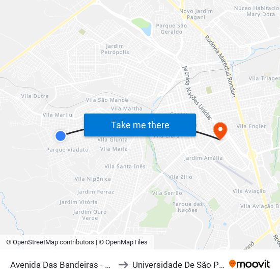 Avenida Das Bandeiras - Qd. 02 Ímpar to Universidade De São Paulo — Usp map