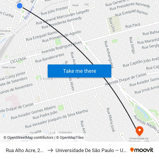 Rua Alto Acre, 257 to Universidade De São Paulo — Usp map