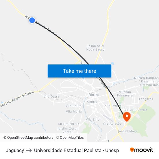 Jaguacy to Universidade Estadual Paulista - Unesp map