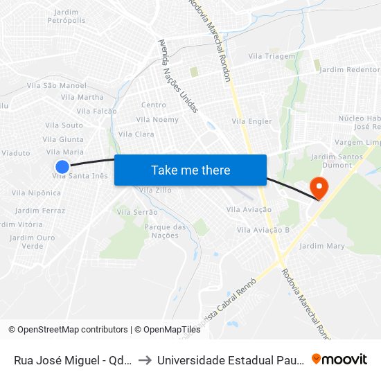 Rua José Miguel - Qd. 07 Impar to Universidade Estadual Paulista - Unesp map