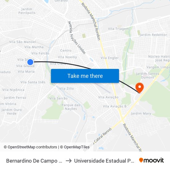 Bernardino De Campo Qd. 12 Impar to Universidade Estadual Paulista - Unesp map