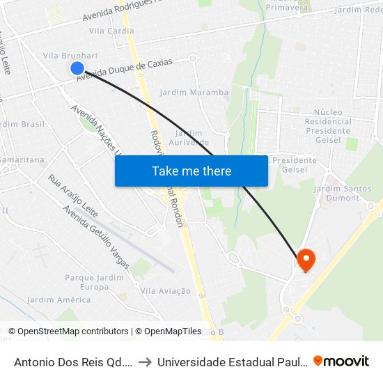 Antonio Dos Reis Qd. 07 Impar to Universidade Estadual Paulista - Unesp map