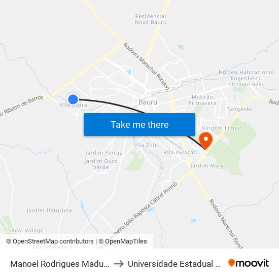Manoel Rodrigues Maduro - III Américas to Universidade Estadual Paulista - Unesp map
