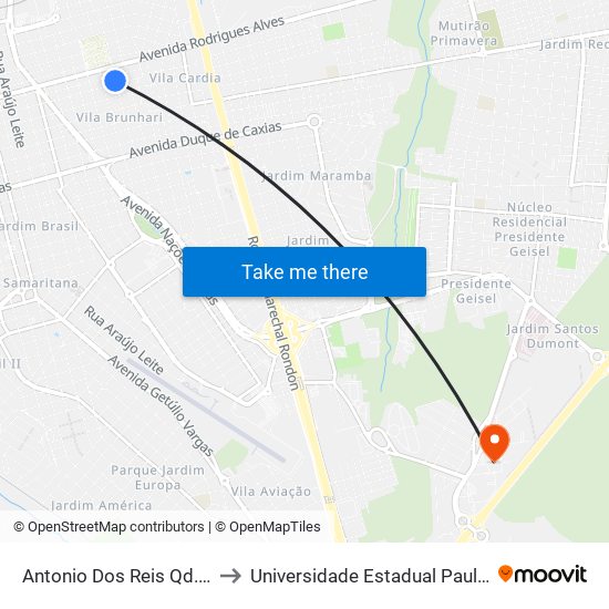 Antonio Dos Reis Qd. 02 Impar to Universidade Estadual Paulista - Unesp map