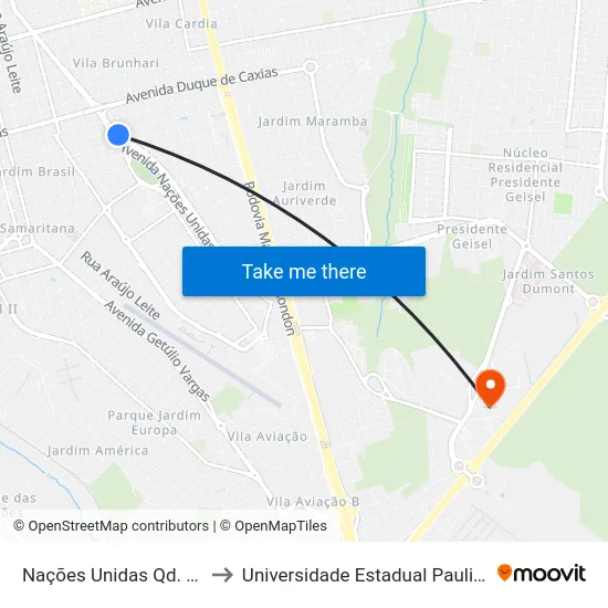 Nações Unidas Qd. 20 Impar to Universidade Estadual Paulista - Unesp map