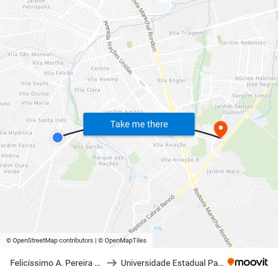 Felicíssimo A. Pereira Qd. 21 Impar to Universidade Estadual Paulista - Unesp map
