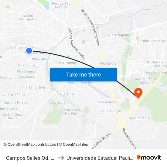 Campos Salles Qd. 11 Impar to Universidade Estadual Paulista - Unesp map