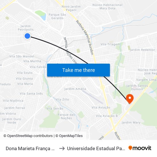 Dona Marieta França Qd.10 Impar to Universidade Estadual Paulista - Unesp map