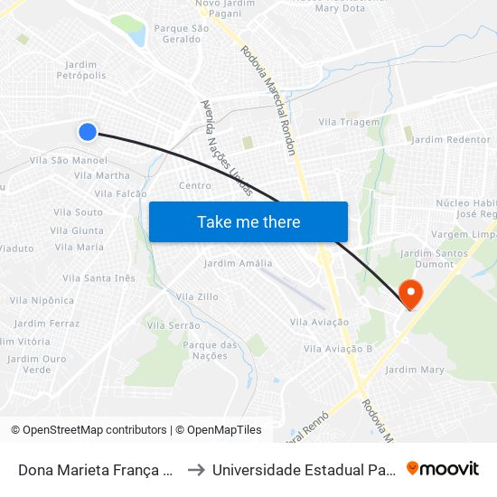 Dona Marieta França Qd.04 Impar to Universidade Estadual Paulista - Unesp map
