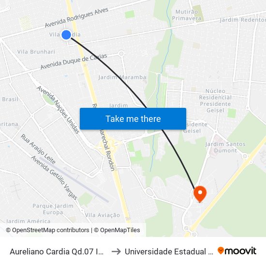 Aureliano Cardia Qd.07 Impar (Sesc Bauru) to Universidade Estadual Paulista - Unesp map