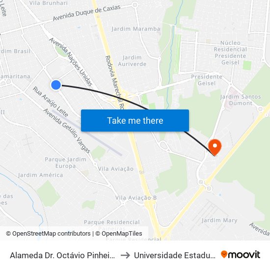 Alameda Dr. Octávio Pinheiro Brisolla Qd.11 Impar to Universidade Estadual Paulista - Unesp map