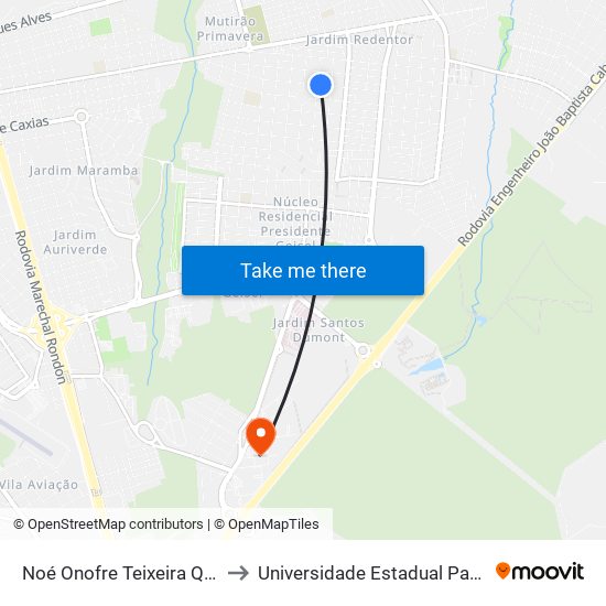 Noé Onofre Teixeira Qd. 10 Impar to Universidade Estadual Paulista - Unesp map