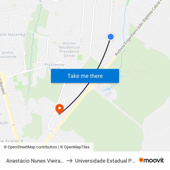 Anastácio Nunes Vieira Qd. 01 Impar to Universidade Estadual Paulista - Unesp map