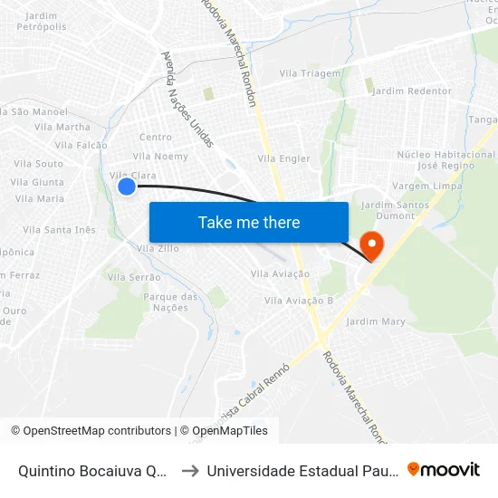 Quintino Bocaiuva Qd. 11 Impar to Universidade Estadual Paulista - Unesp map
