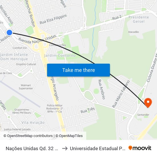 Nações Unidas Qd. 32 Par - Bradesco to Universidade Estadual Paulista - Unesp map