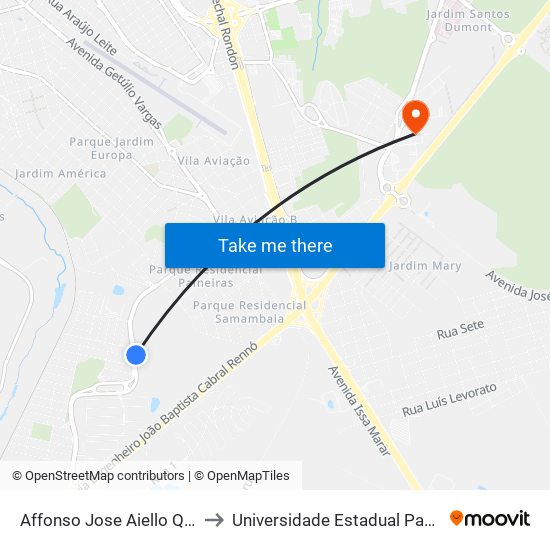 Affonso Jose Aiello Qd-12 Impar to Universidade Estadual Paulista - Unesp map