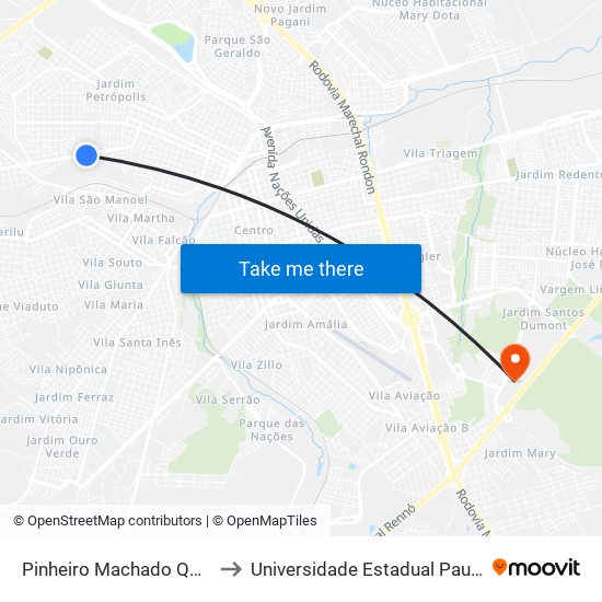 Pinheiro Machado Qd. 09 Impar to Universidade Estadual Paulista - Unesp map