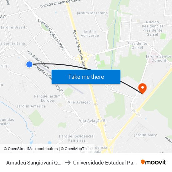 Amadeu Sangiovani Qd. 06 Impar to Universidade Estadual Paulista - Unesp map