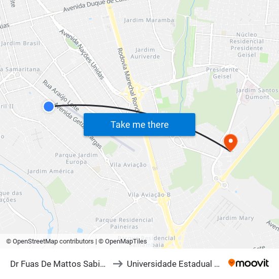 Dr Fuas De Mattos Sabino Qd. 03 Impar to Universidade Estadual Paulista - Unesp map