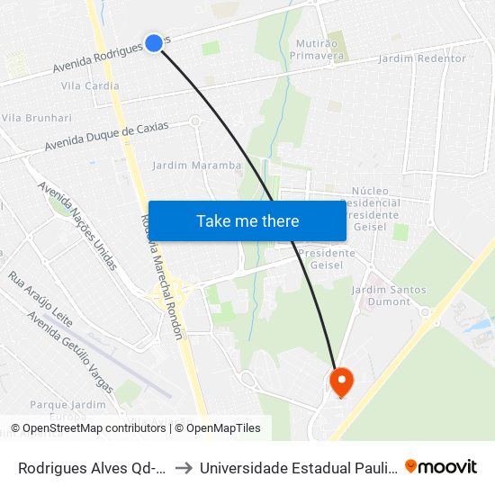 Rodrigues Alves Qd-31 Impar to Universidade Estadual Paulista - Unesp map
