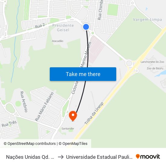 Nações Unidas Qd. 53 Impar to Universidade Estadual Paulista - Unesp map