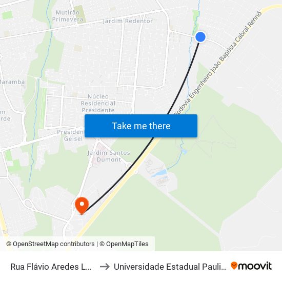 Rua Flávio Aredes Lopes, 737 to Universidade Estadual Paulista - Unesp map