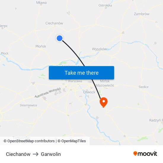 Ciechanów to Garwolin map